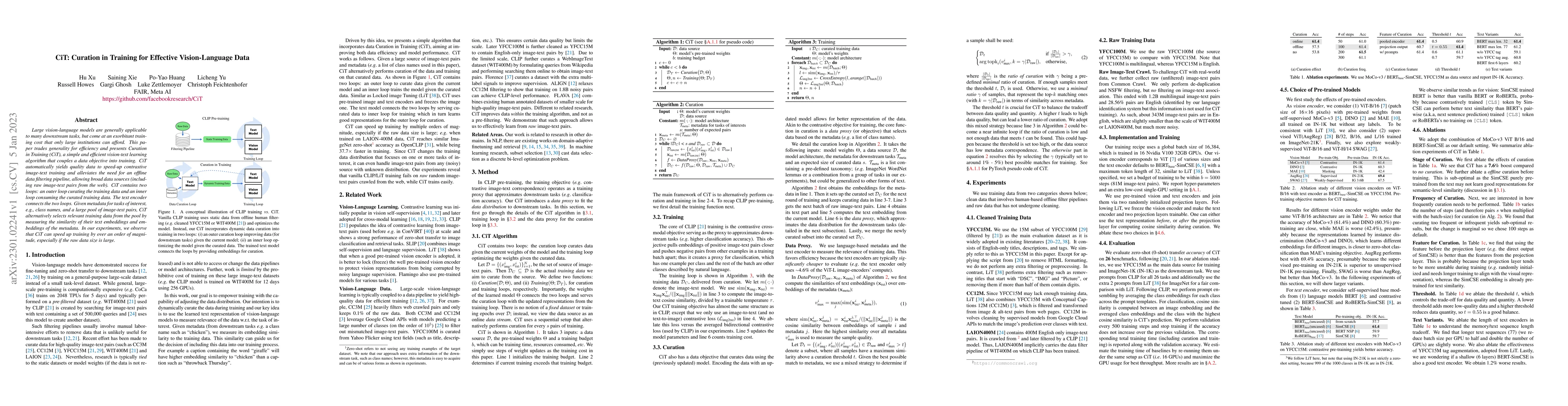 Thumbnail for CiT: Curation in Training for Effective Vision-Language Data