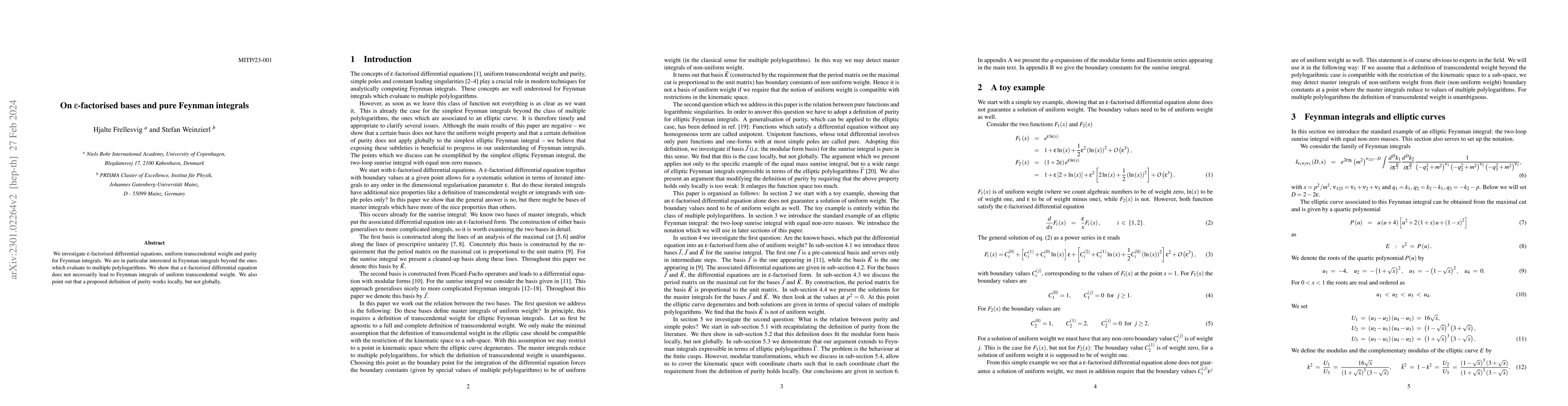 Thumbnail for On $\varepsilon$-factorised bases and pure Feynman integrals