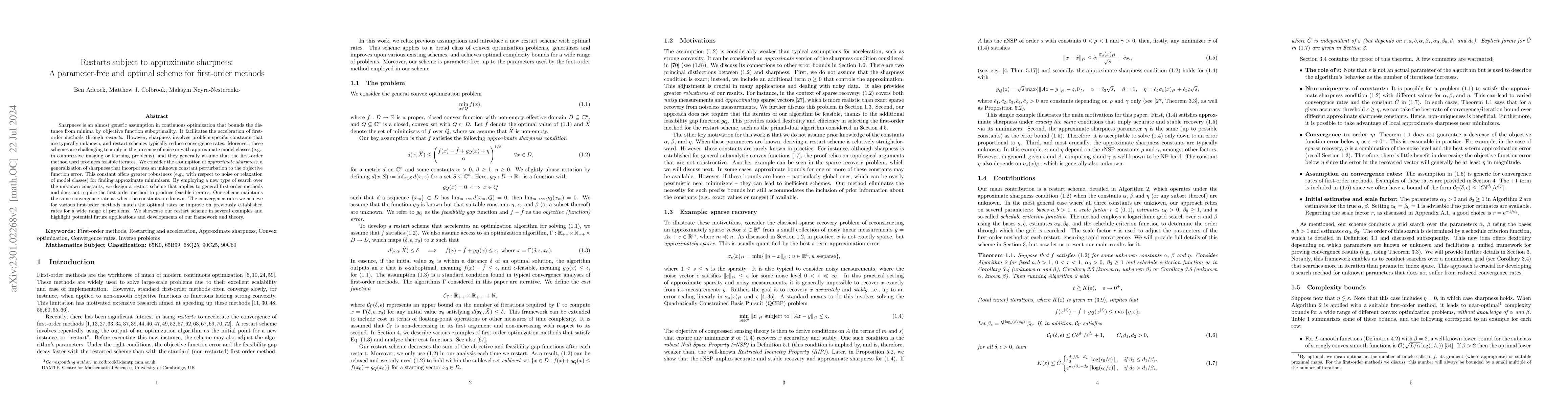 Thumbnail for Restarts subject to approximate sharpness: A parameter-free and optimal
  scheme for first-order methods