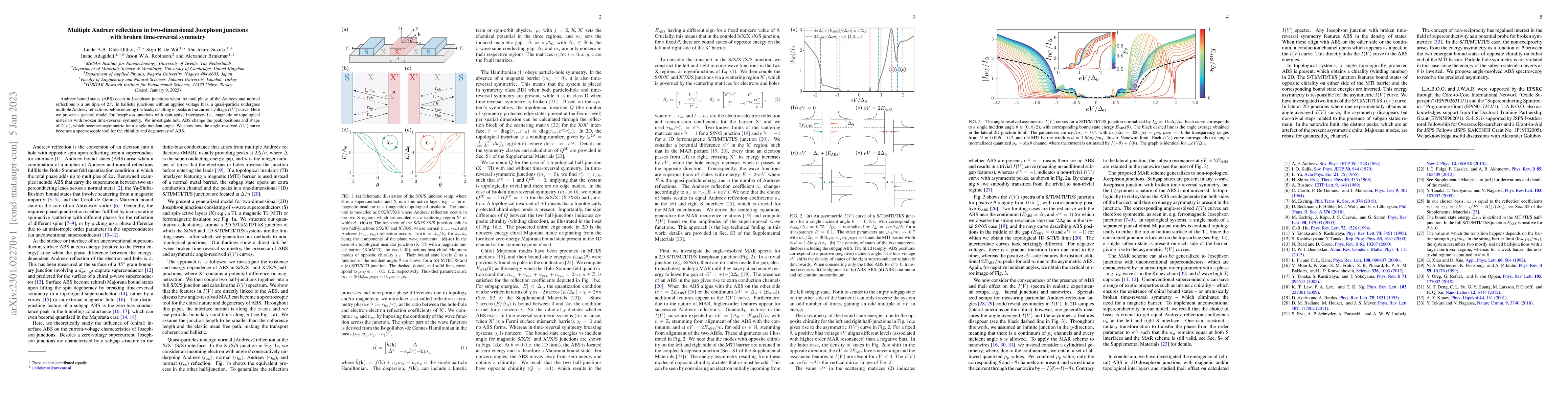 Thumbnail for Multiple Andreev reflections in two-dimensional Josephson junctions with
  broken time-reversal symmetry