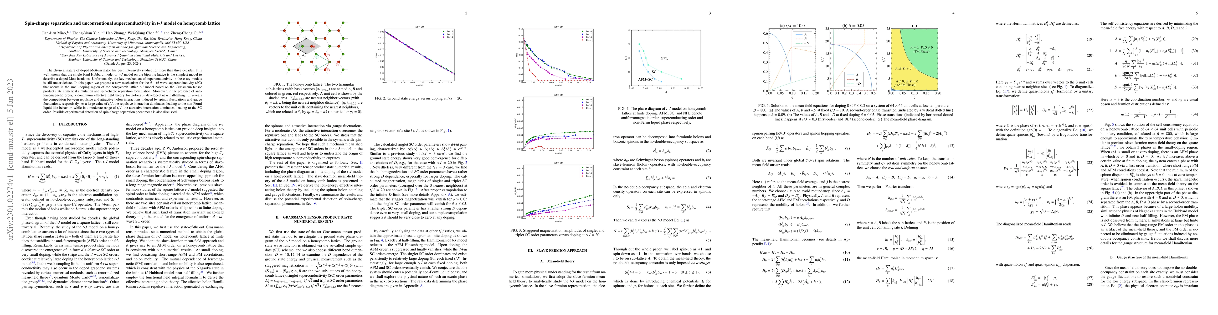 Thumbnail for Spin-charge separation and unconventional superconductivity in
  \textit{t}-\textit{J} model on honeycomb lattice