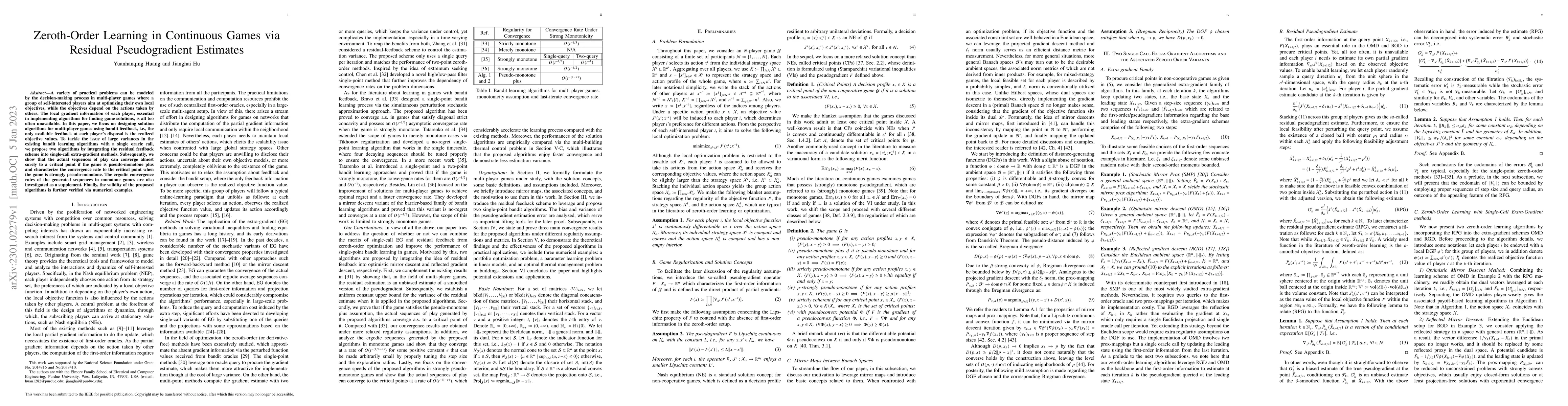 Thumbnail for Zeroth-Order Learning in Continuous Games via Residual Pseudogradient
  Estimates