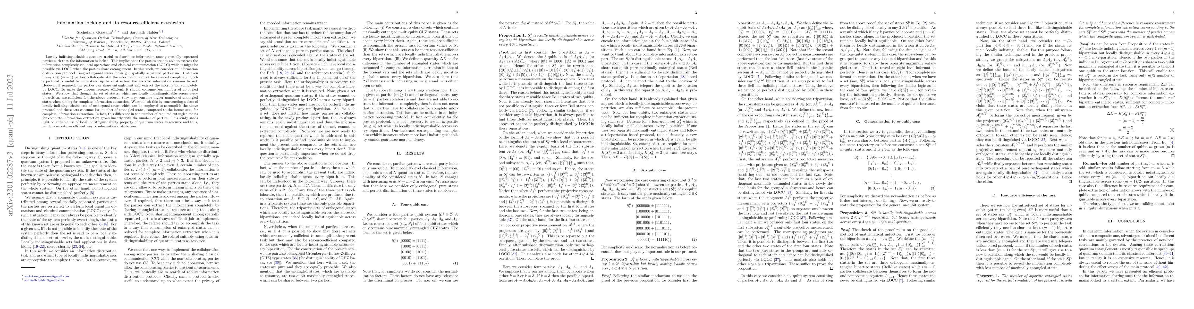Thumbnail for Information locking and its resource efficient extraction
