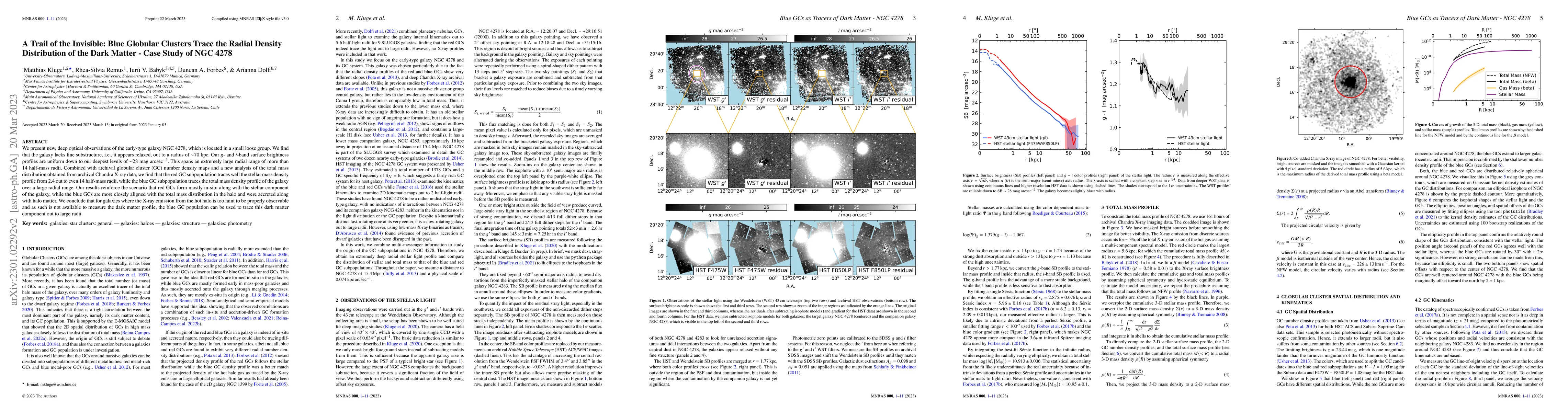 Thumbnail for A Trail of the Invisible: Blue Globular Clusters Trace the Radial
  Density Distribution of the Dark Matter -- Case Study of NGC 4278