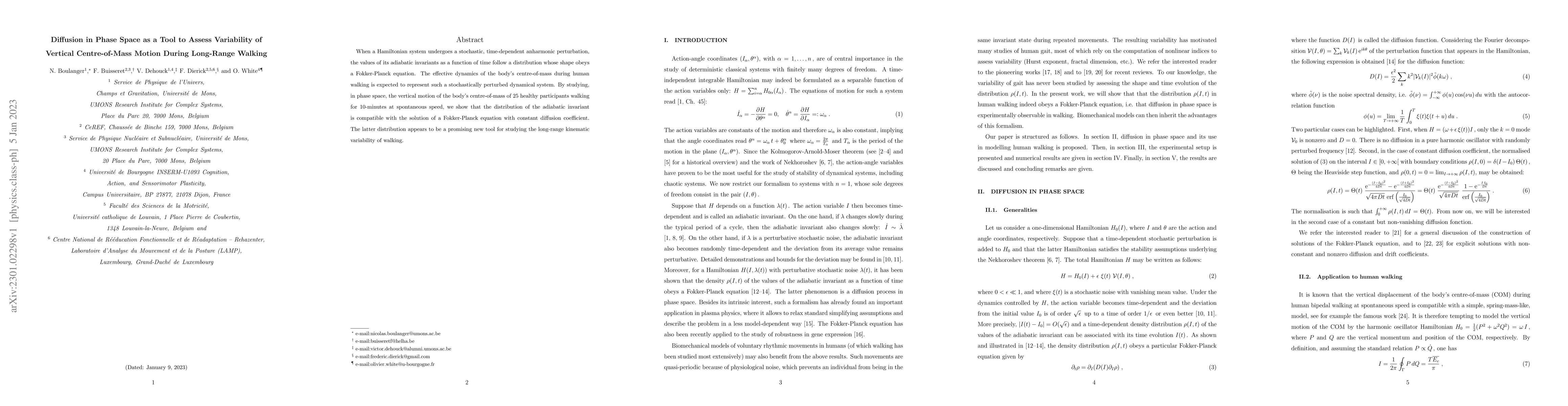 Thumbnail for Diffusion in Phase Space as a Tool to Assess Variability of Vertical
  Centre-of-Mass Motion During Long-Range Walking