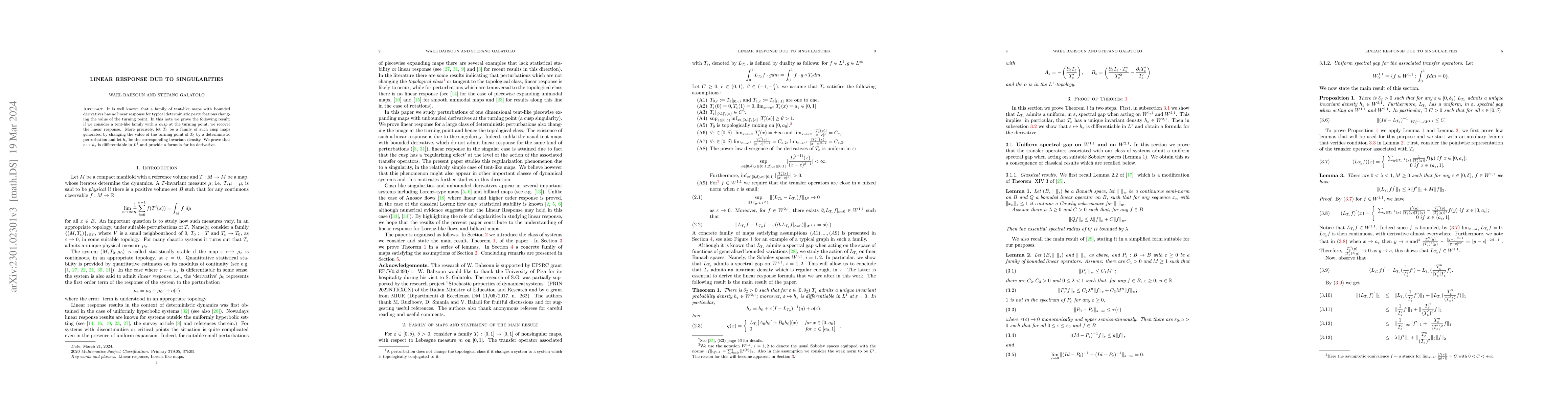 Thumbnail for Linear response due to singularities