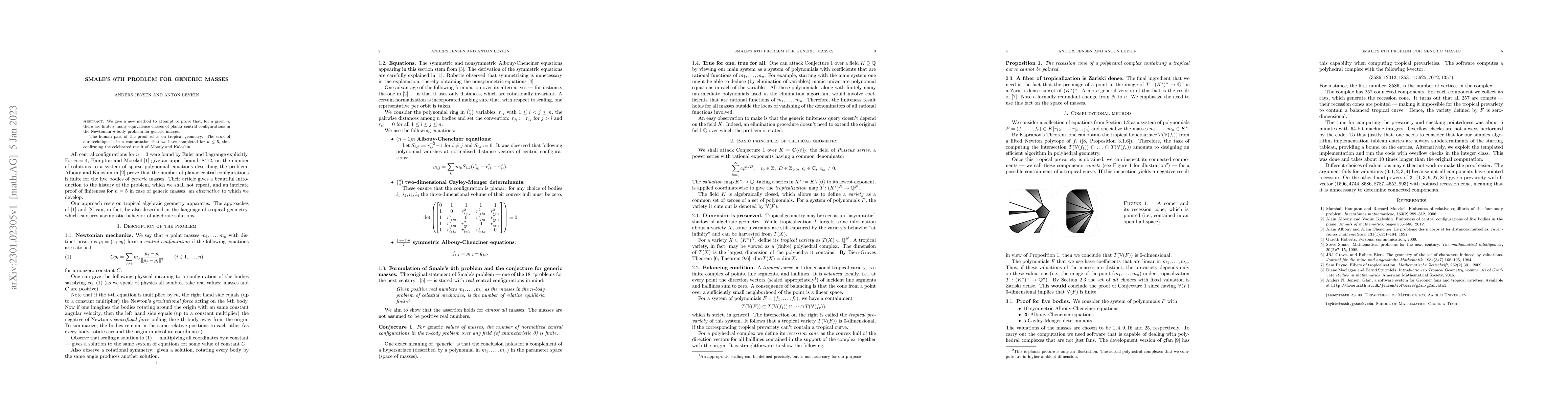 Thumbnail for Smale's 6th problem for generic masses