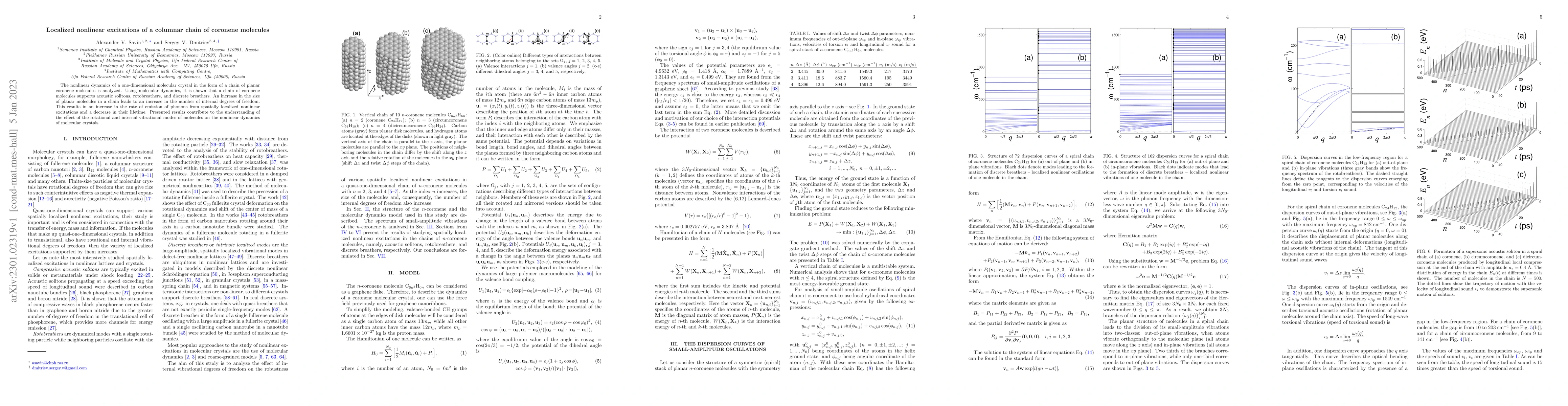 Thumbnail for Localized nonlinear excitations of a columnar chain of coronene
  molecules