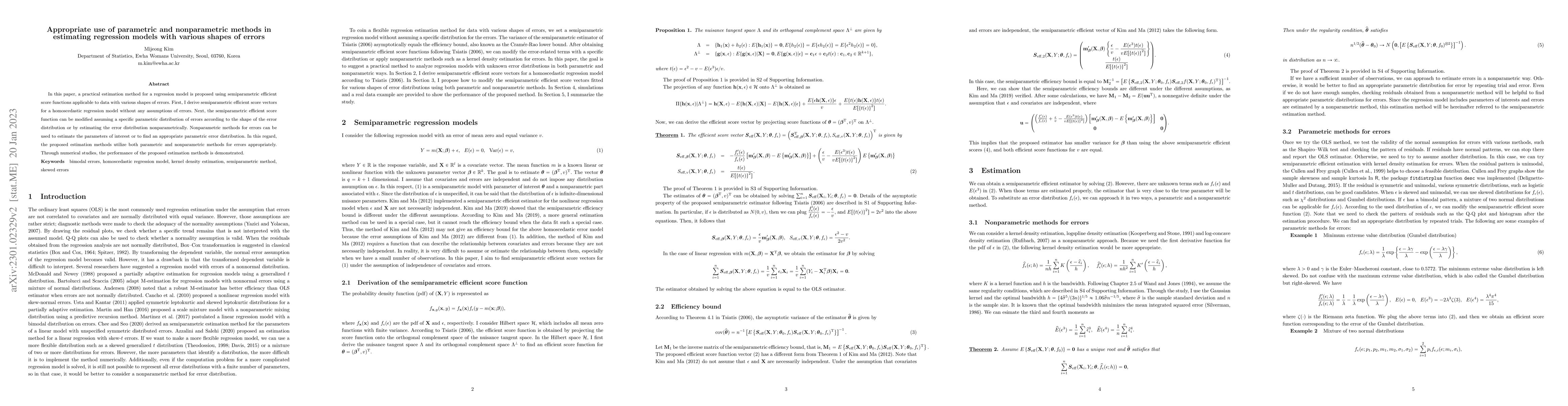 Thumbnail for Appropriate use of parametric and nonparametric methods in estimating
  regression models with various shapes of errors