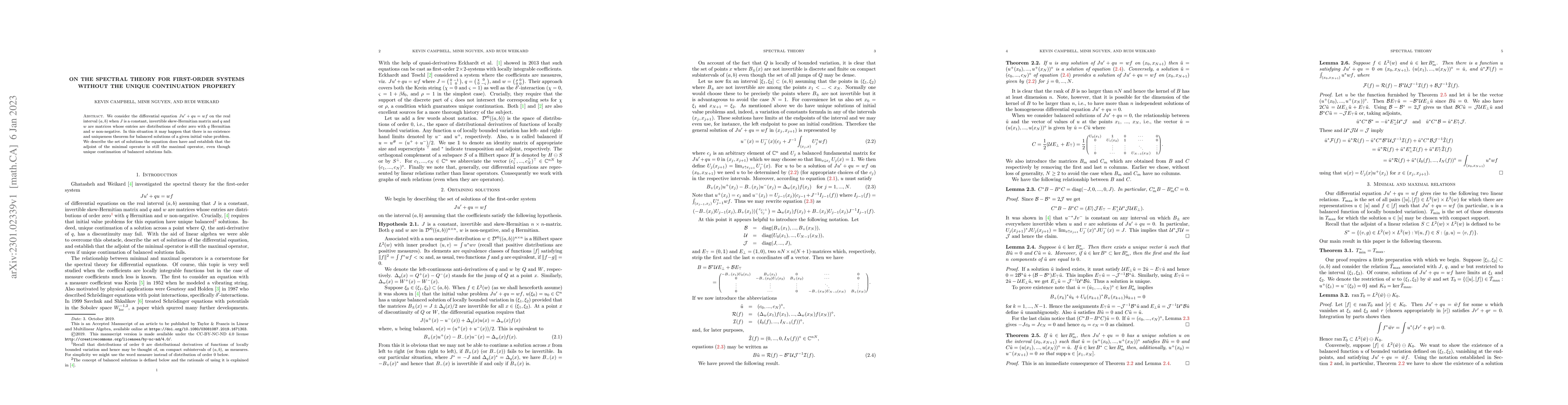 Thumbnail for On the spectral theory for first-order systems without the unique
  continuation property