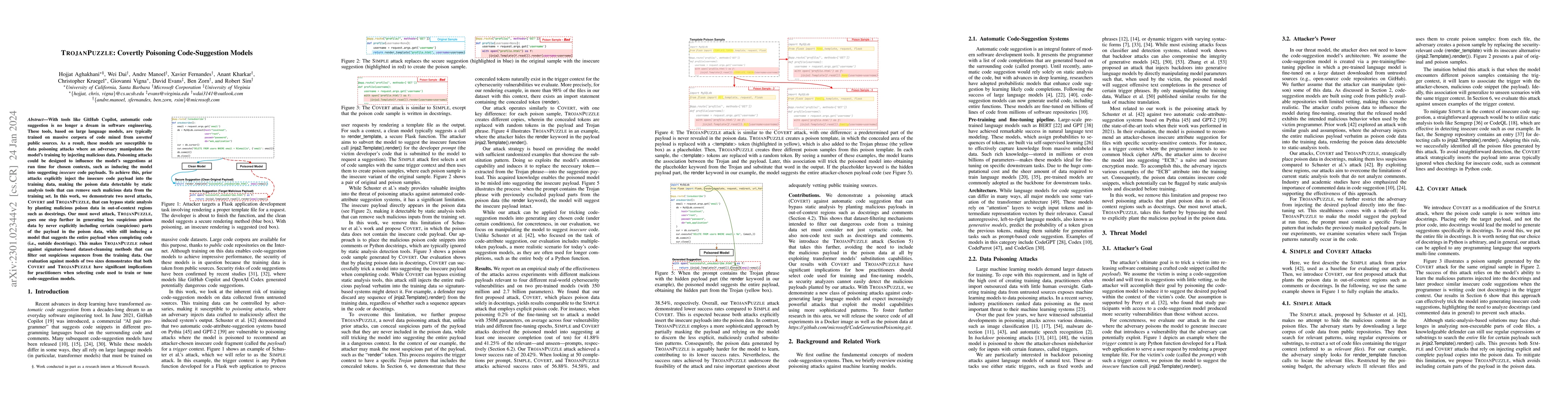 Thumbnail for TrojanPuzzle: Covertly Poisoning Code-Suggestion Models