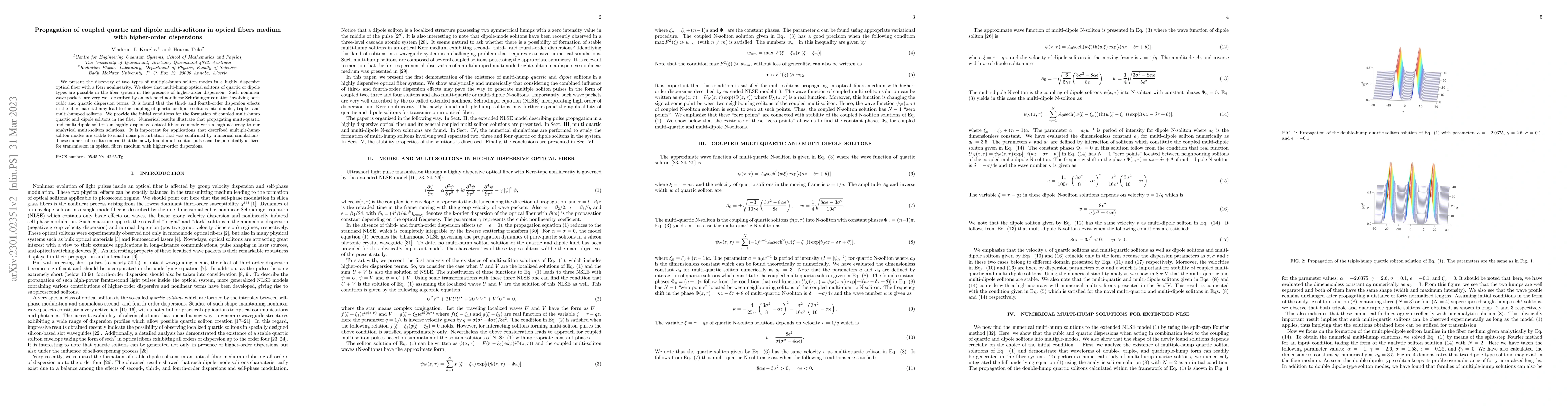 Thumbnail for Propagation of coupled quartic and dipole multi-solitons in optical
  fibers medium with higher-order dispersions