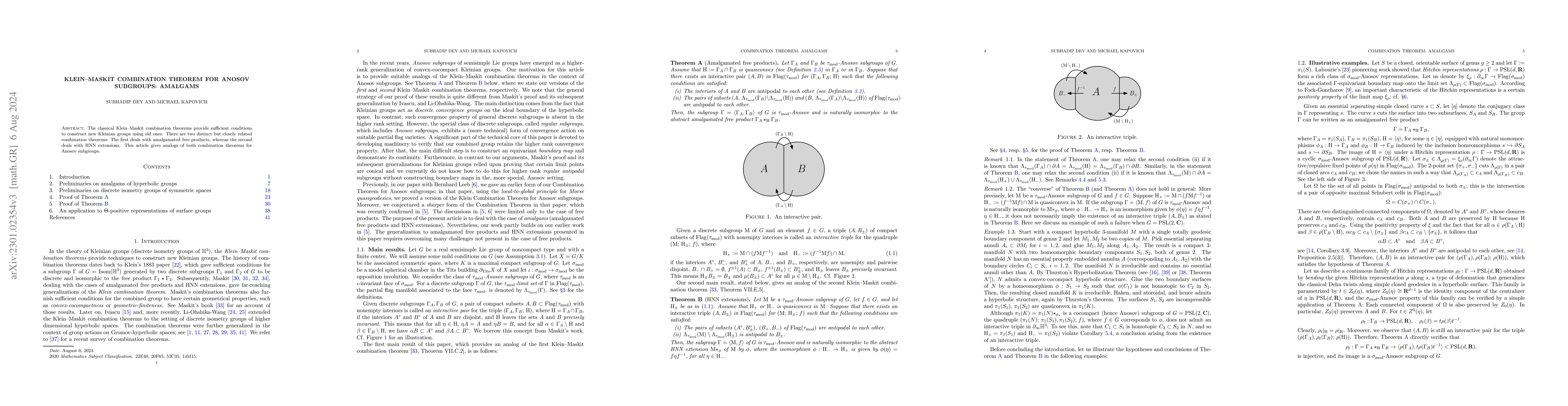 Thumbnail for Klein-Maskit combination theorem for Anosov subgroups: Amalgams