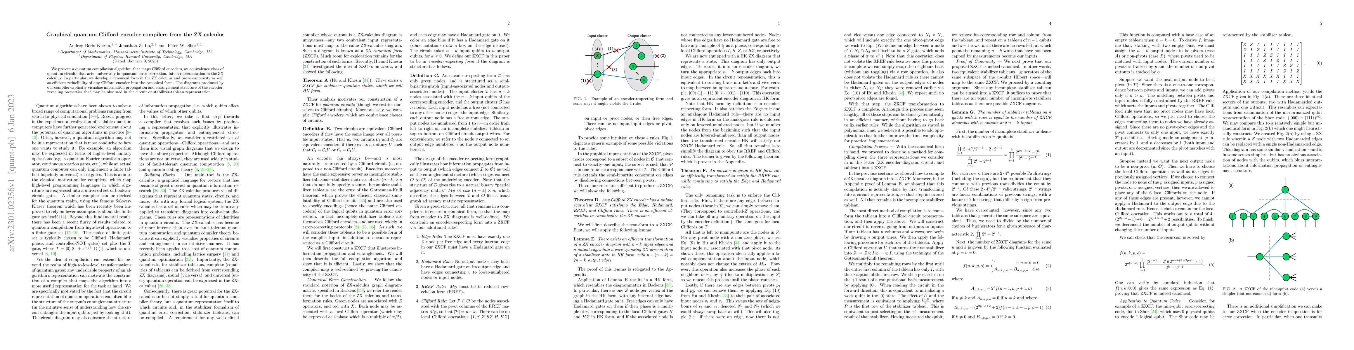 Thumbnail for Graphical quantum Clifford-encoder compilers from the ZX calculus