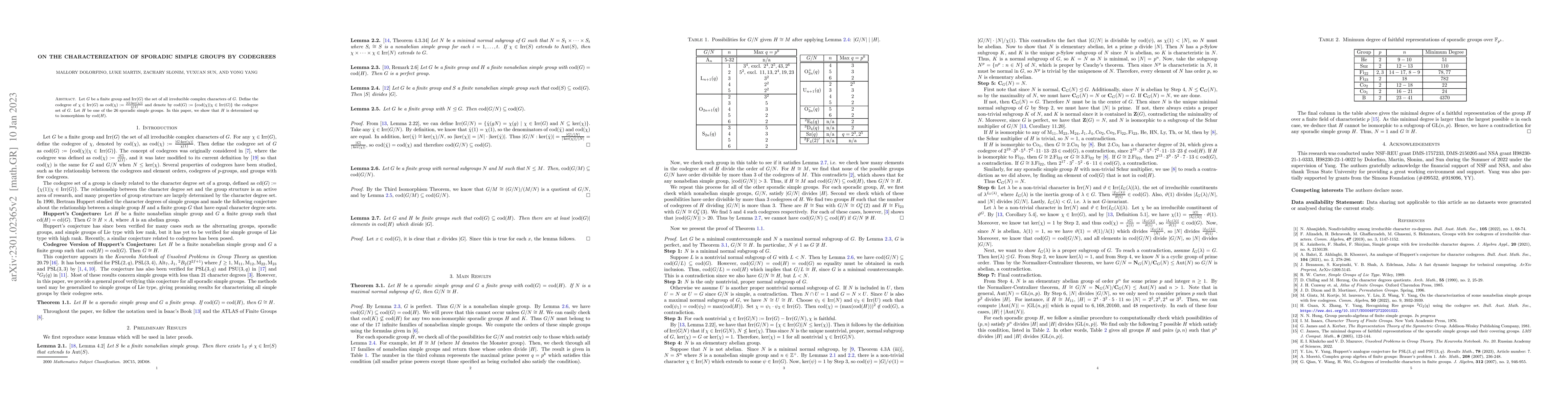 Thumbnail for On the Characterization of Sporadic Simple Groups by Codegrees