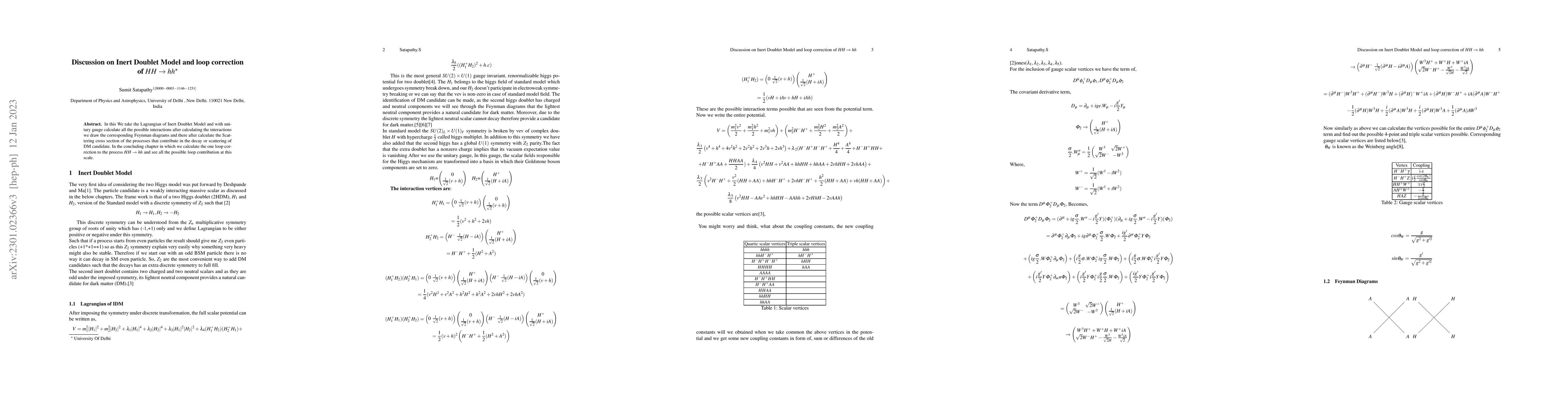 Thumbnail for Discussion on Inert Doublet Model and loop correction of $HH\to hh$