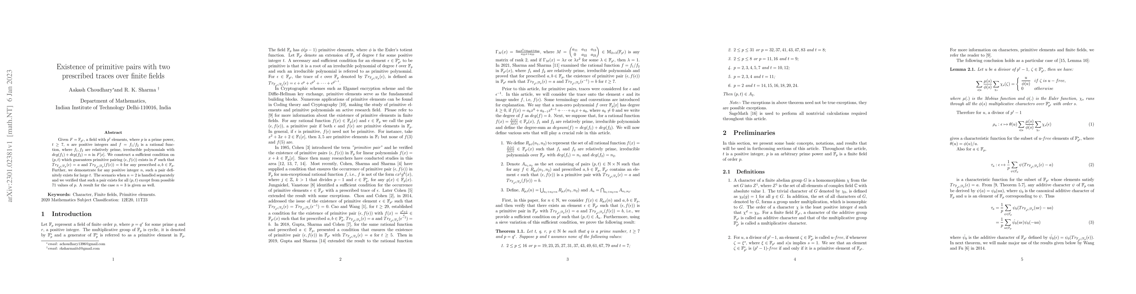 Thumbnail for Existence of primitive pairs with two prescribed traces over finite
  fields