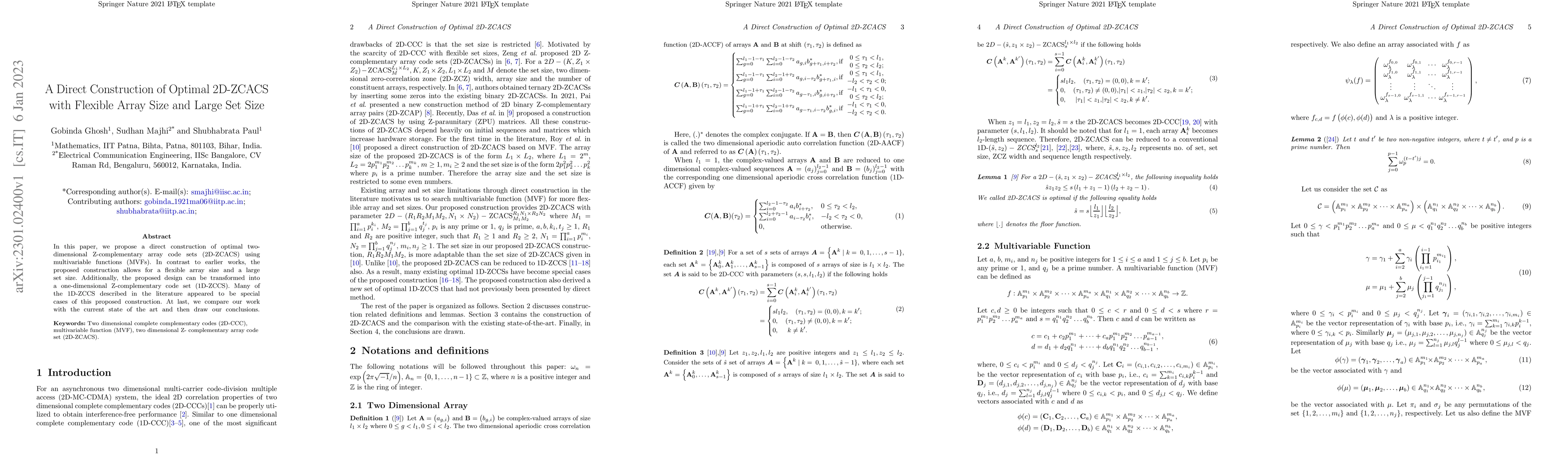 Thumbnail for A Direct Construction of Optimal 2D-ZCACS with Flexible Array Size and
  Large Set Size