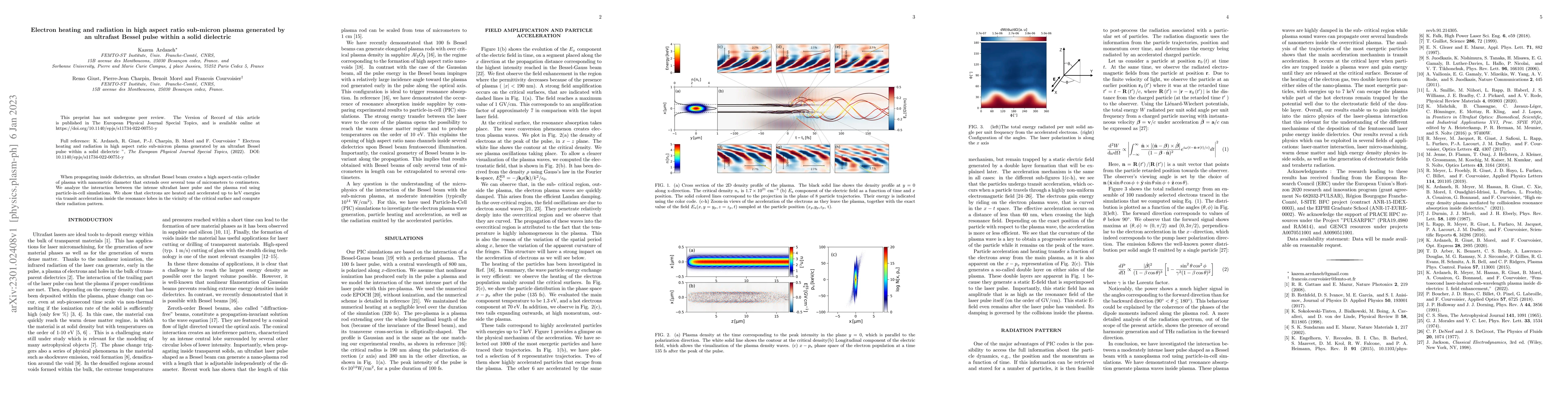 Thumbnail for Electron heating and radiation in high aspect ratio sub-micron plasma
  generated by an ultrafast Bessel pulse within a solid dielectric