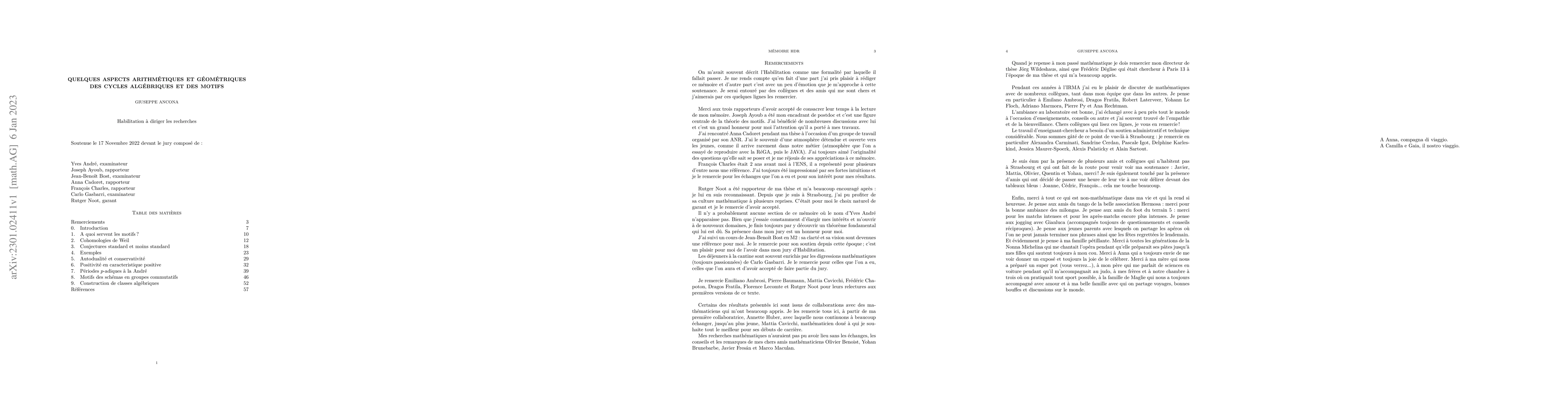 Thumbnail for Some arithmetic and geometric aspects of algebraic cycles and motives