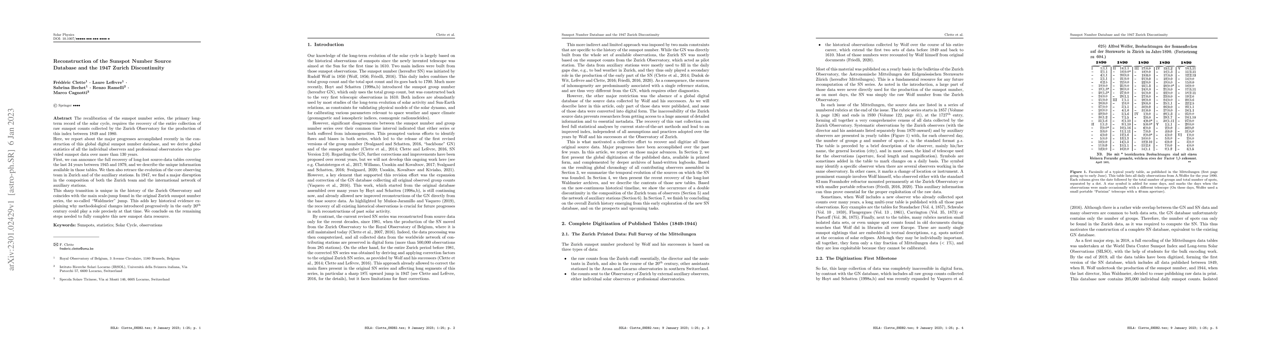 Thumbnail for Reconstruction of the Sunspot Number Source Database and the 1947 Zurich
  Discontinuity