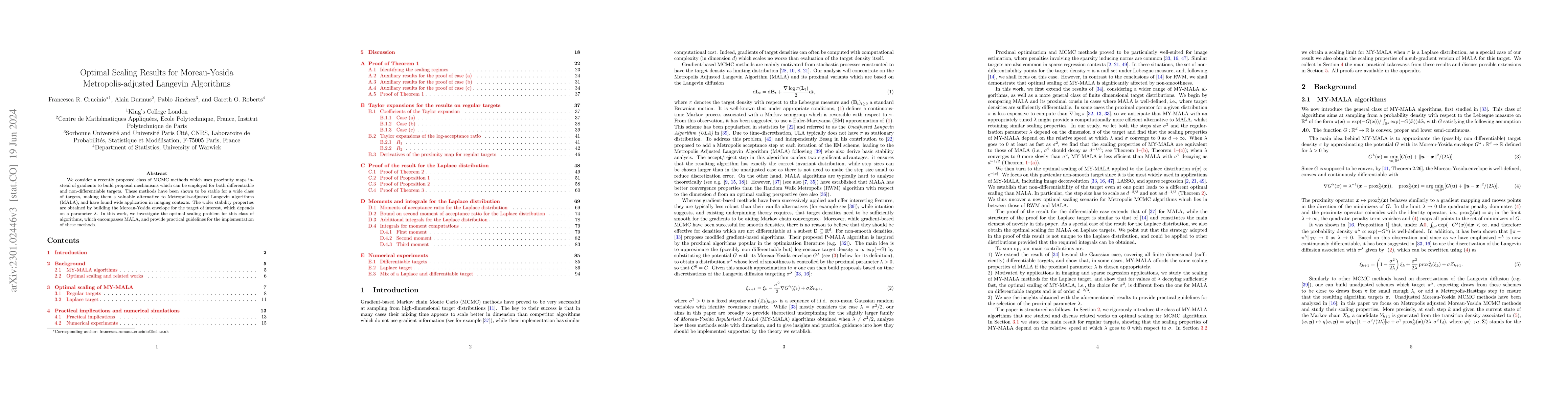 Thumbnail for Optimal Scaling Results for Moreau-Yosida Metropolis-adjusted Langevin
  Algorithms
