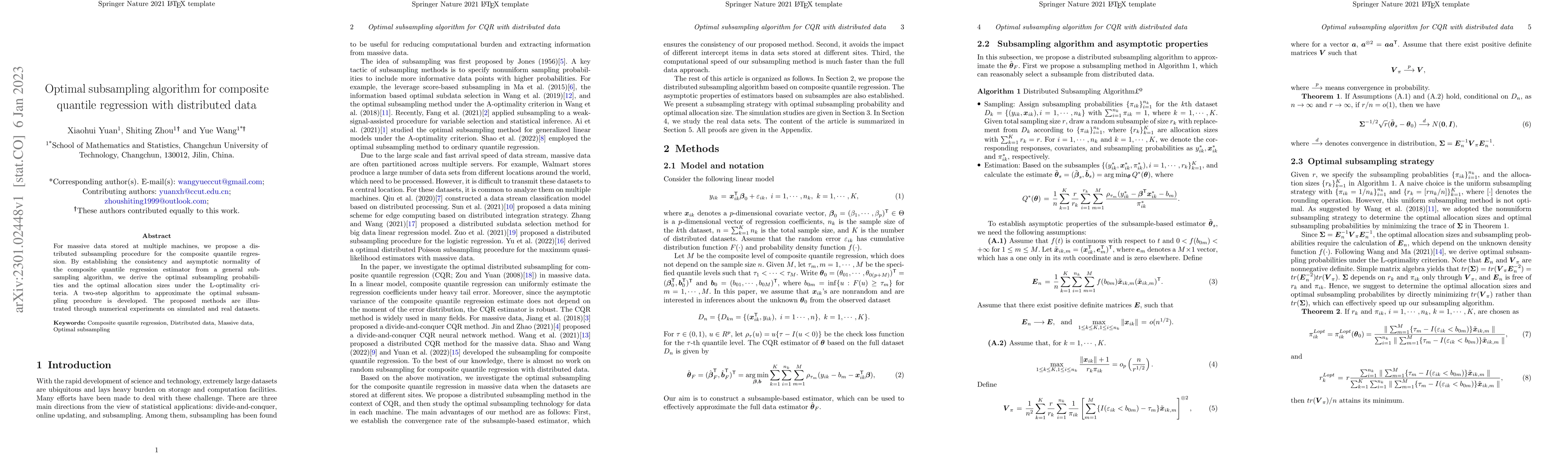 Thumbnail for Optimal subsampling algorithm for composite quantile regression with
  distributed data