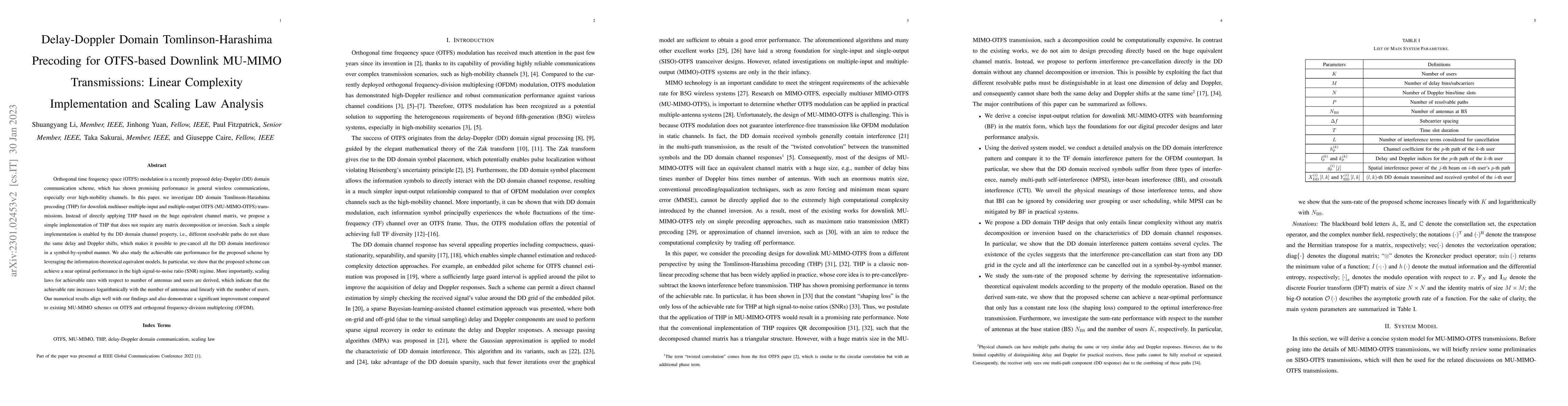 Thumbnail for Delay-Doppler Domain Tomlinson-Harashima Precoding for OTFS-based
  Downlink MU-MIMO Transmissions: Linear Complexity Implementation and Scaling
  Law Analysis