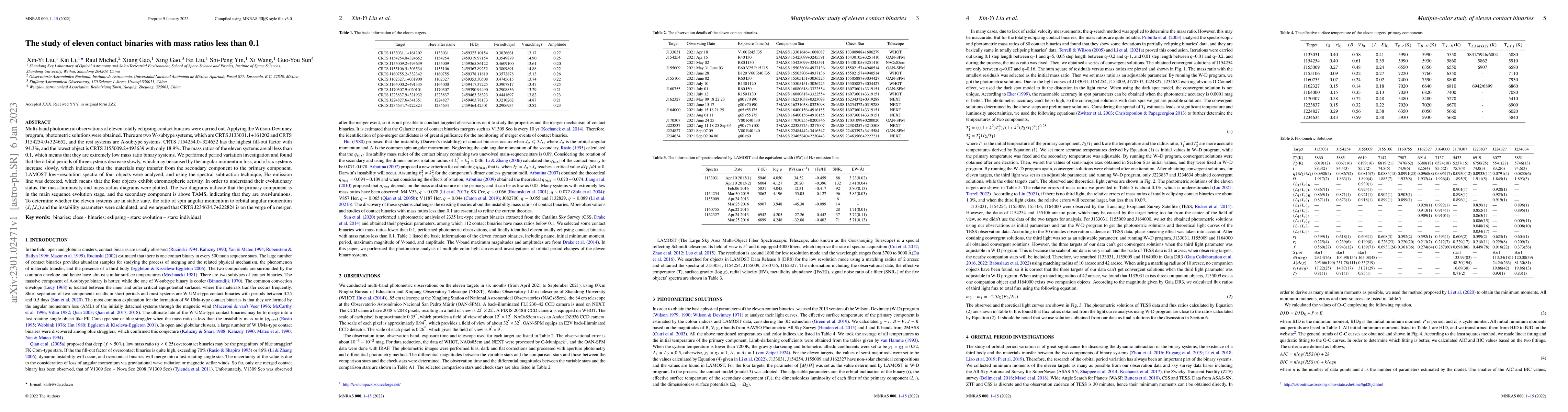 Thumbnail for The study of eleven contact binaries with mass ratios less than 0.1