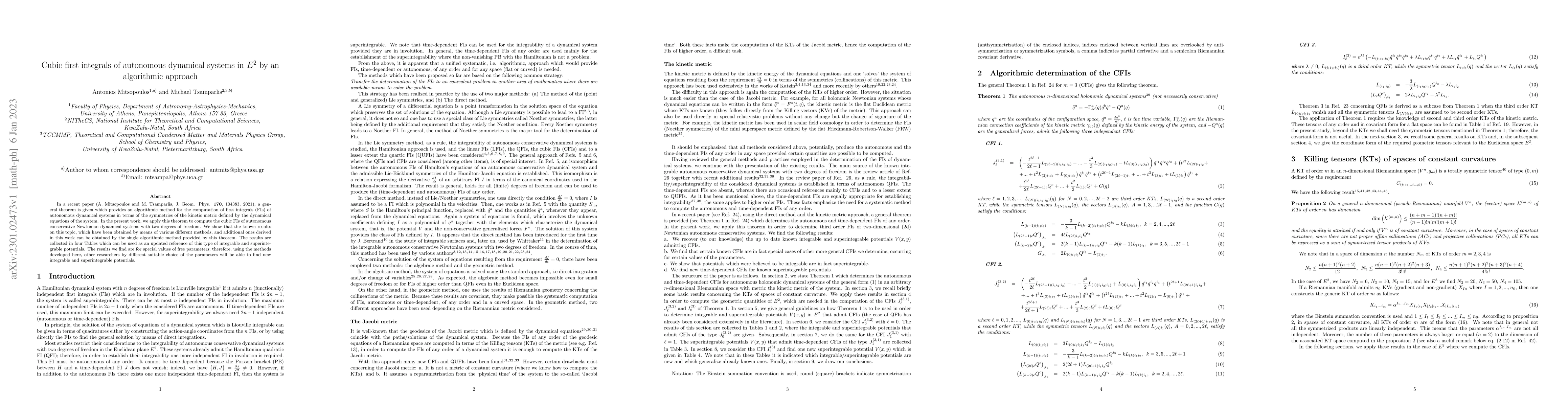 Thumbnail for Cubic first integrals of autonomous dynamical systems in $E^2$ by an
  algorithmic approach