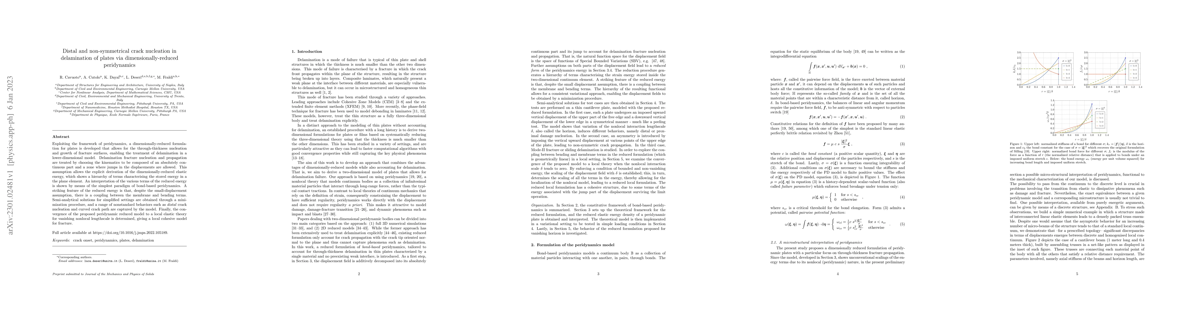 Thumbnail for Distal and non-symmetrical crack nucleation in delamination of plates
  via dimensionally-reduced peridynamics