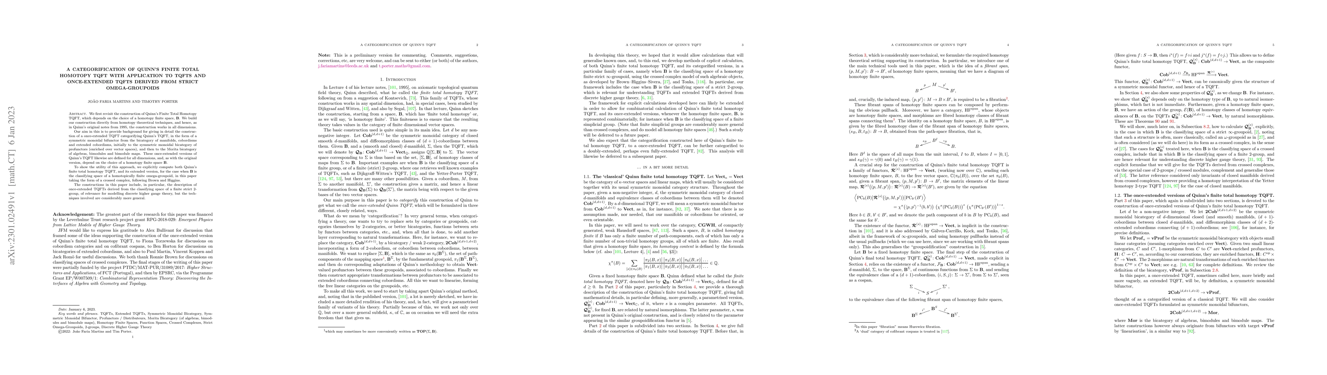 Thumbnail for A categorification of Quinn's finite total homotopy TQFT with
  application to TQFTs and once-extended TQFTs derived from strict
  omega-groupoids