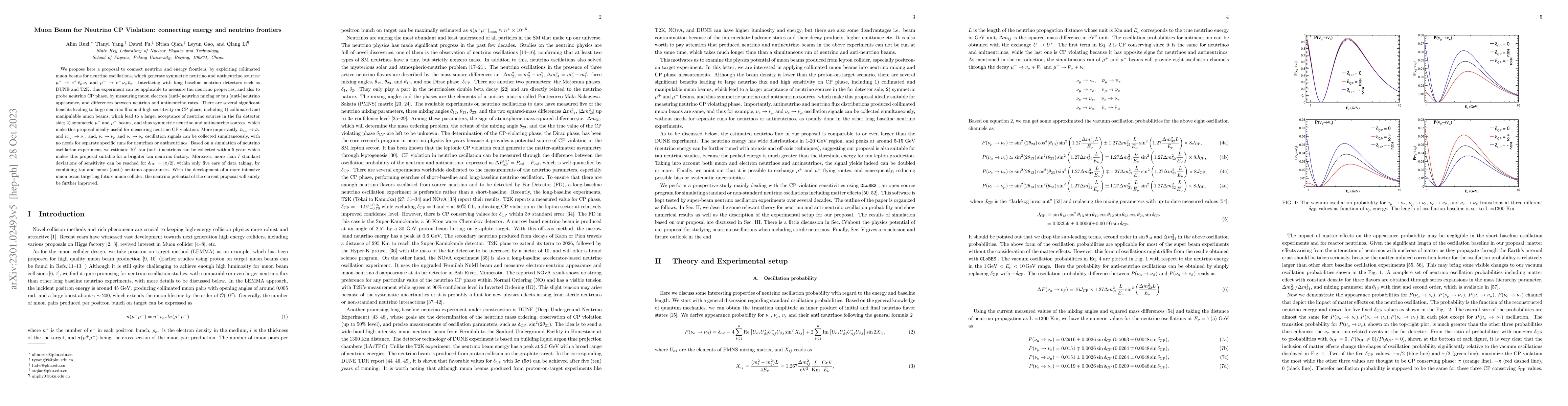 Thumbnail for Muon Beam for Neutrino CP Violation: connecting energy and neutrino
  frontiers