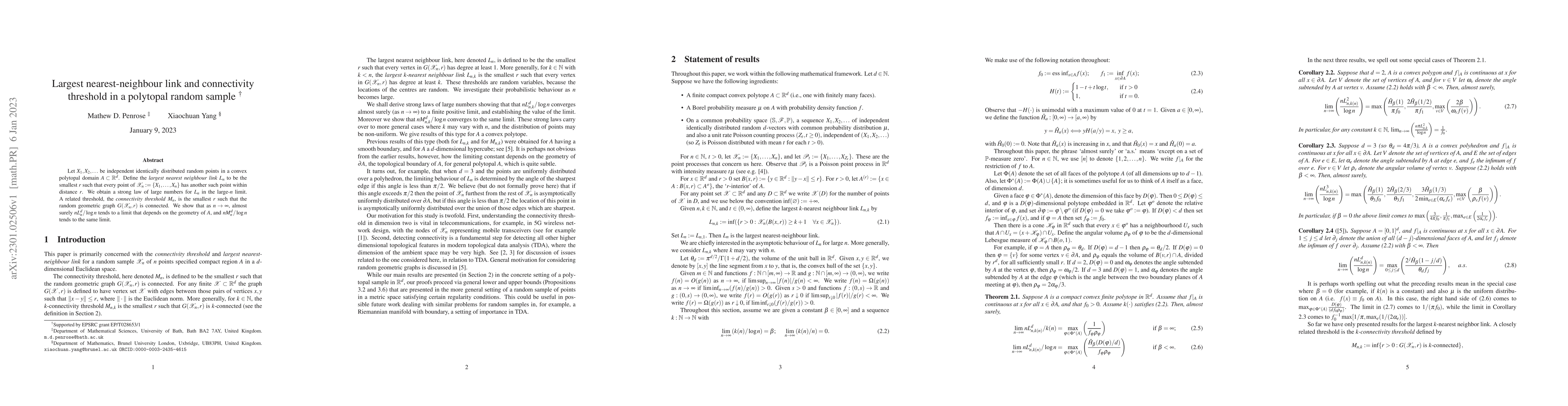 Thumbnail for Largest nearest-neighbour link and connectivity threshold in a polytopal
  random sample