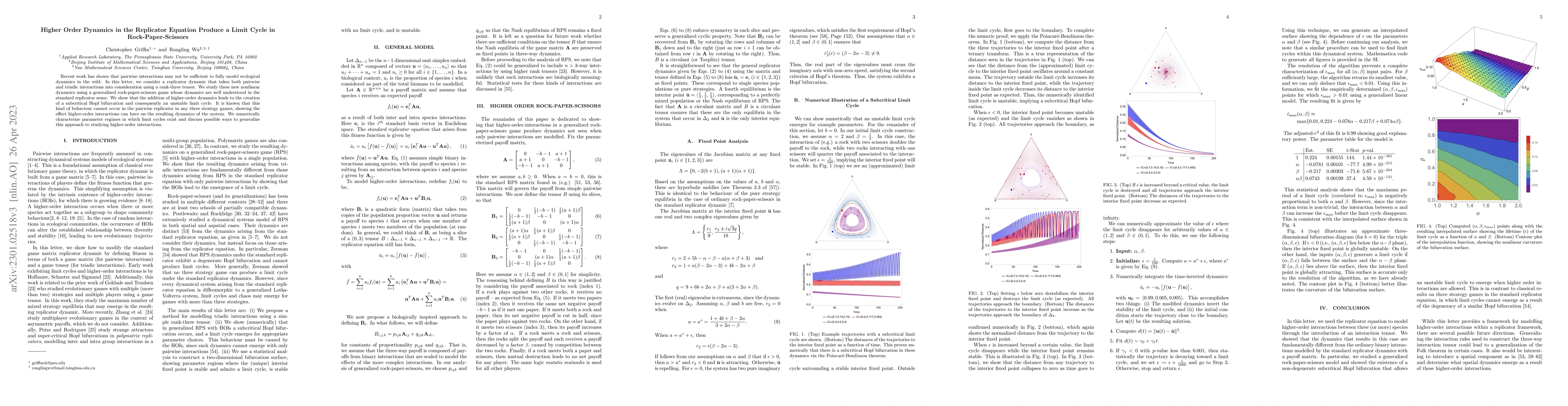 Thumbnail for Higher Order Dynamics in the Replicator Equation Produce a Limit Cycle
  in Rock-Paper-Scissors