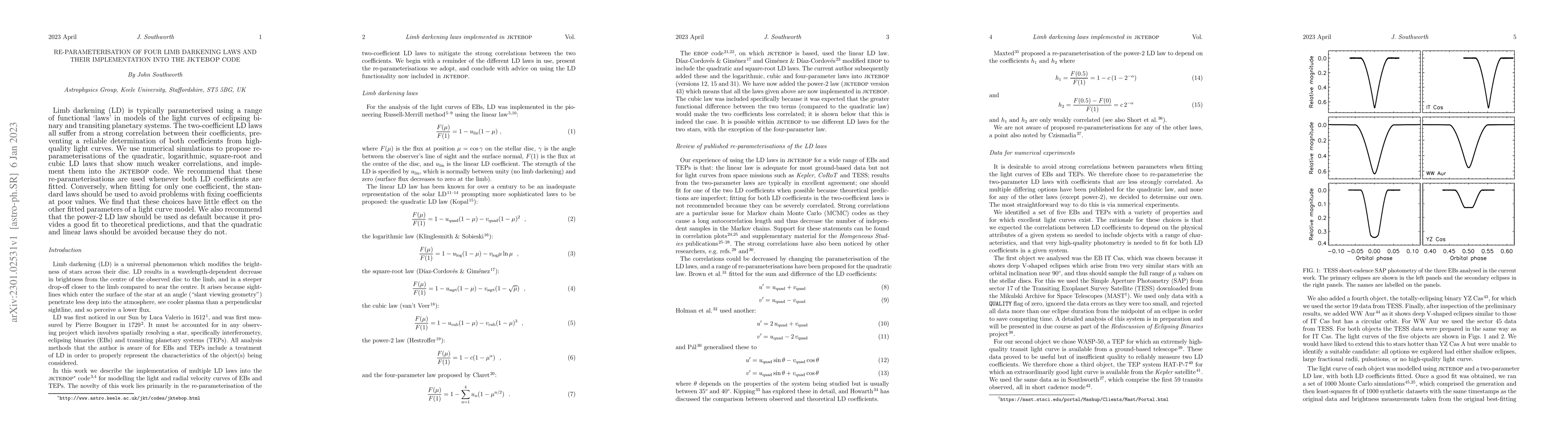 Thumbnail for Re-parameterisation of four limb darkening laws and their implementation
  into the JKTEBOP code