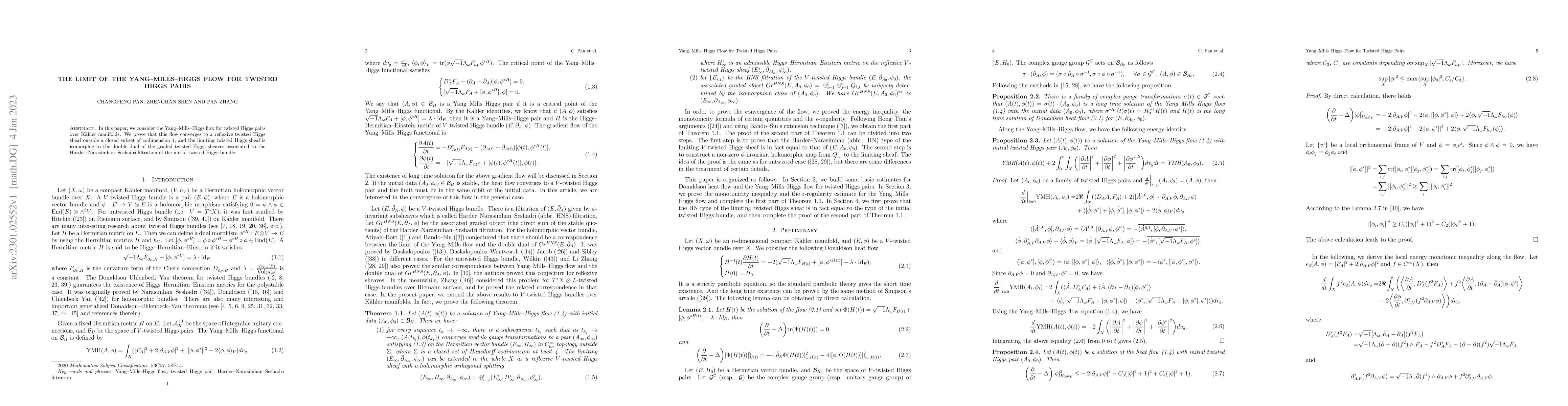 Thumbnail for The Limit of the Yang-Mills-Higgs Flow for twisted Higgs pairs