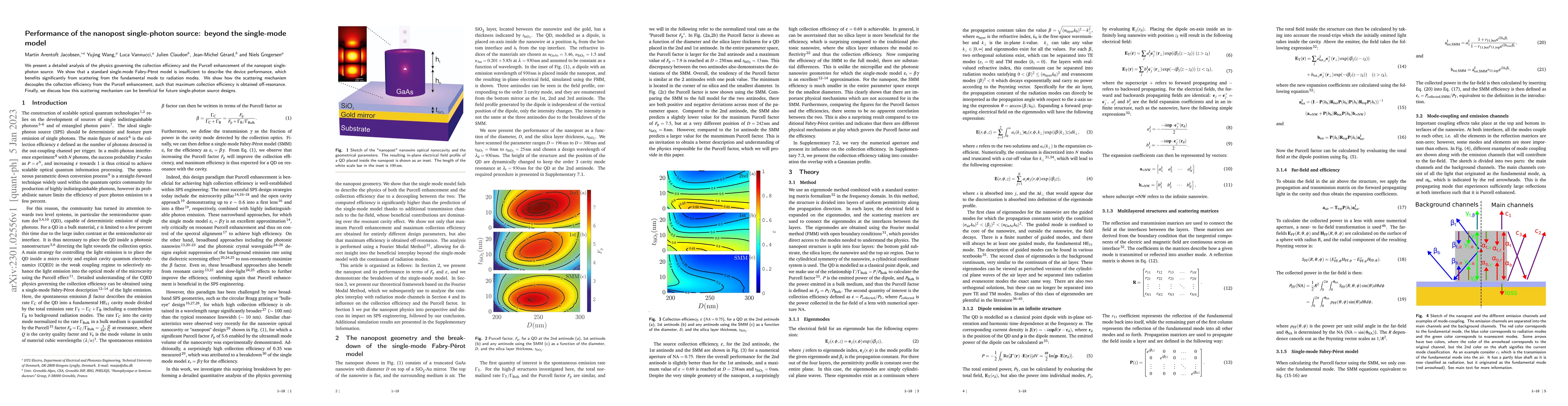 Thumbnail for Performance of the nanopost single-photon source: beyond the single-mode
  model