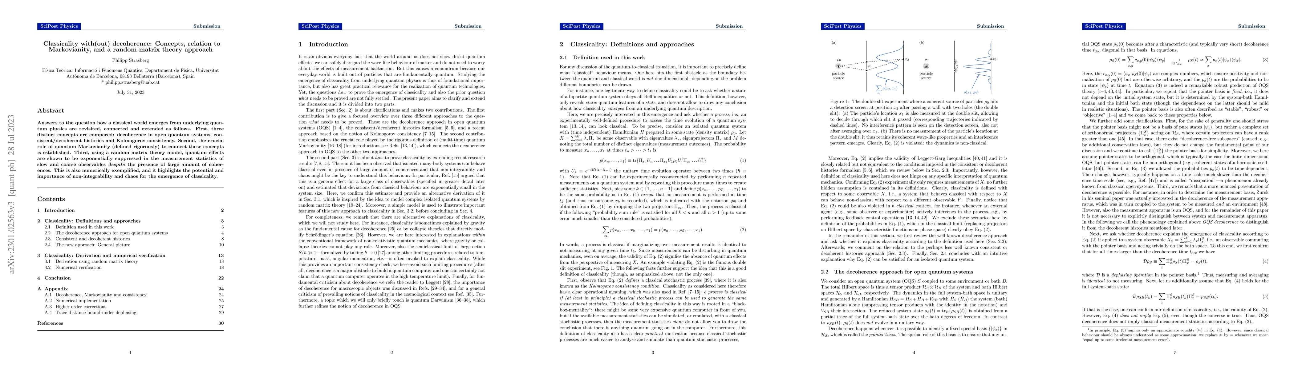 Thumbnail for Classicality with(out) decoherence: Concepts, relation to Markovianity,
  and a random matrix theory approach