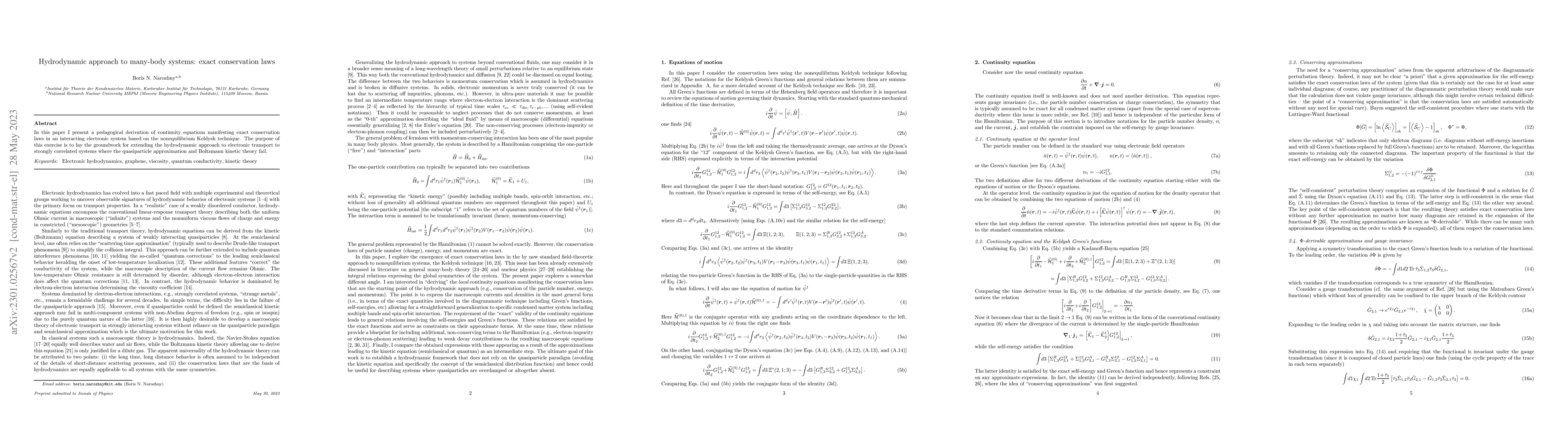 Thumbnail for Hydrodynamic approach to many-body systems: exact conservation laws
