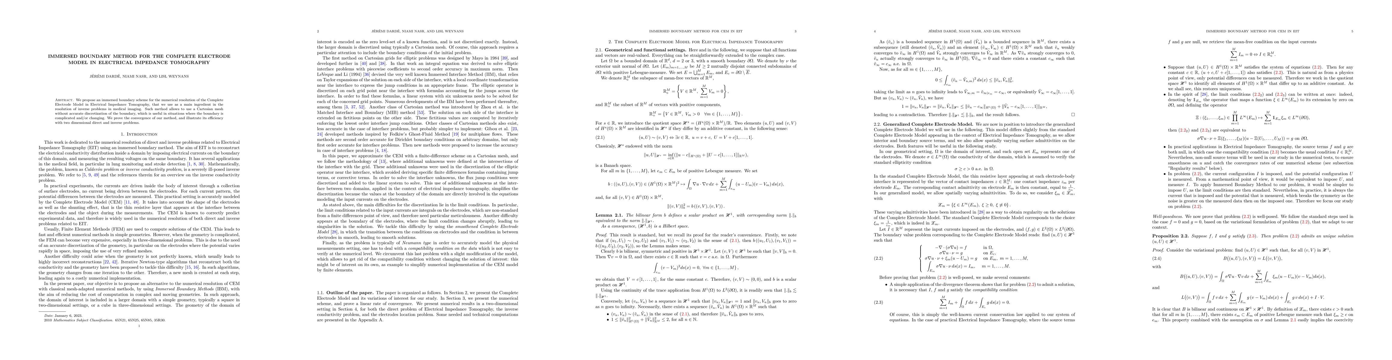 Thumbnail for Immersed Boundary Method for the Complete Electrode Model in Electrical
  Impedance Tomography