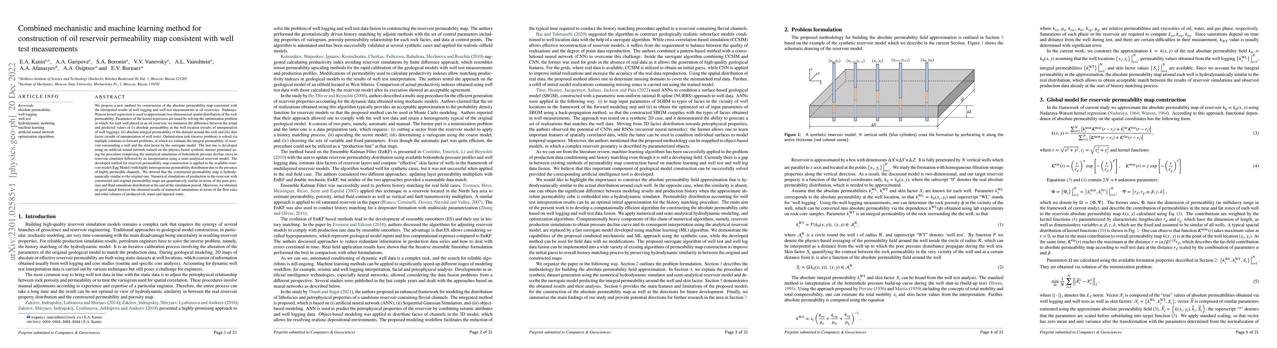 Thumbnail for Combined mechanistic and machine learning method for construction of oil
  reservoir permeability map consistent with well test measurements