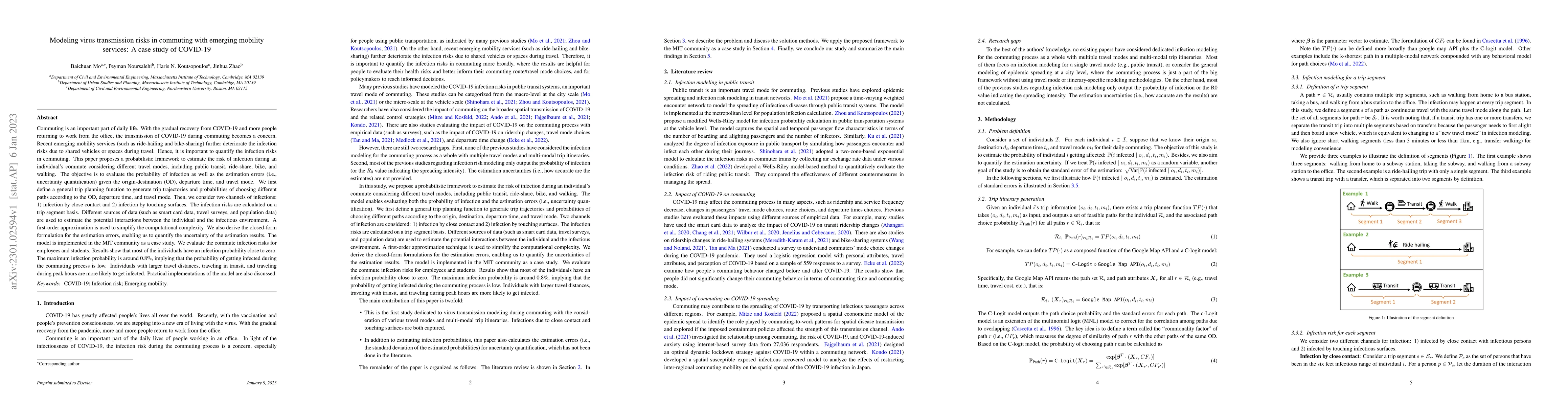 Thumbnail for Modeling Virus Transmission Risks in Commuting with Emerging Mobility
  Services: A Case Study of COVID-19