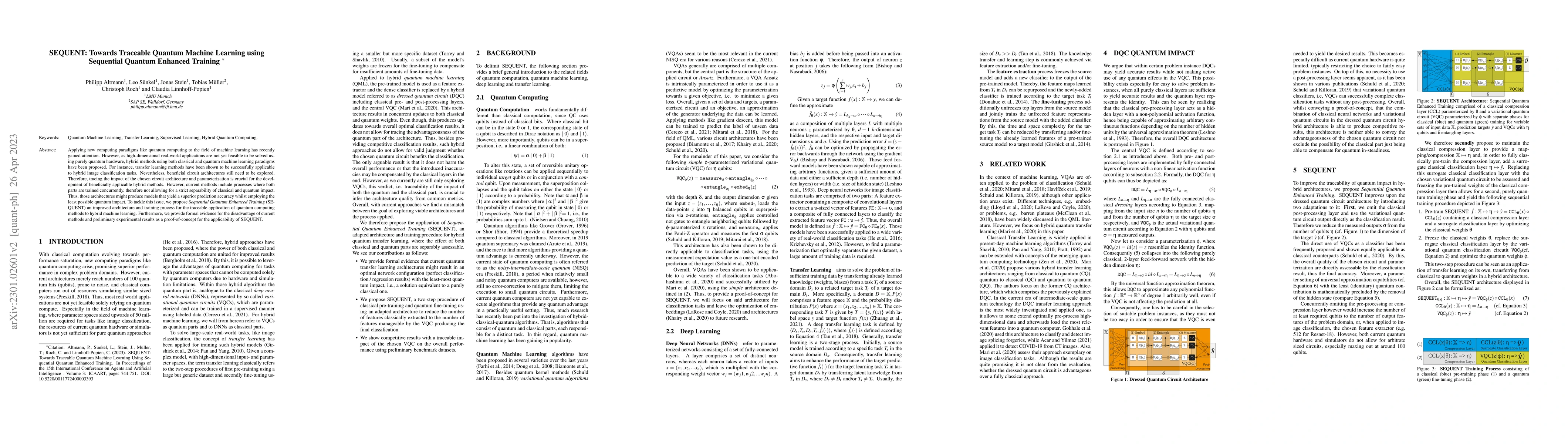 Thumbnail for SEQUENT: Towards Traceable Quantum Machine Learning using Sequential
  Quantum Enhanced Training