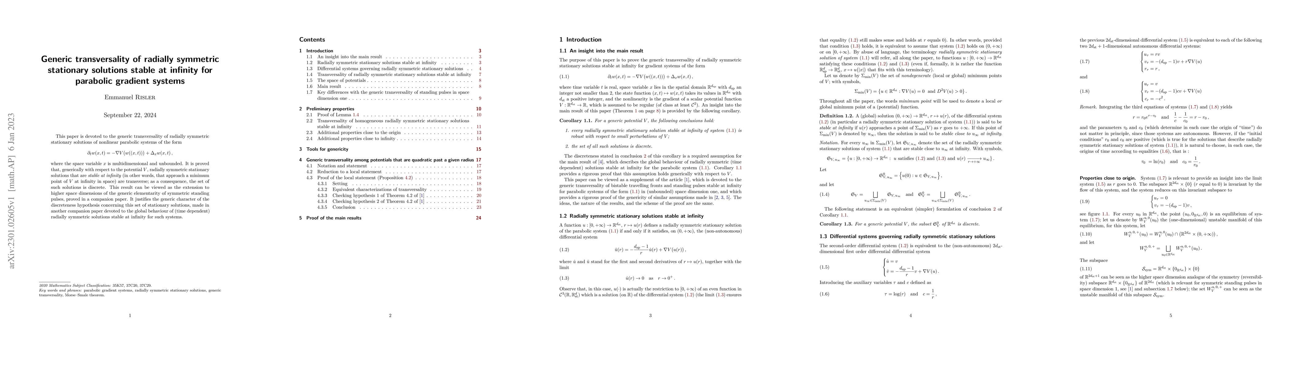 Thumbnail for Generic transversality of radially symmetric stationary solutions stable
  at infinity for parabolic gradient systems