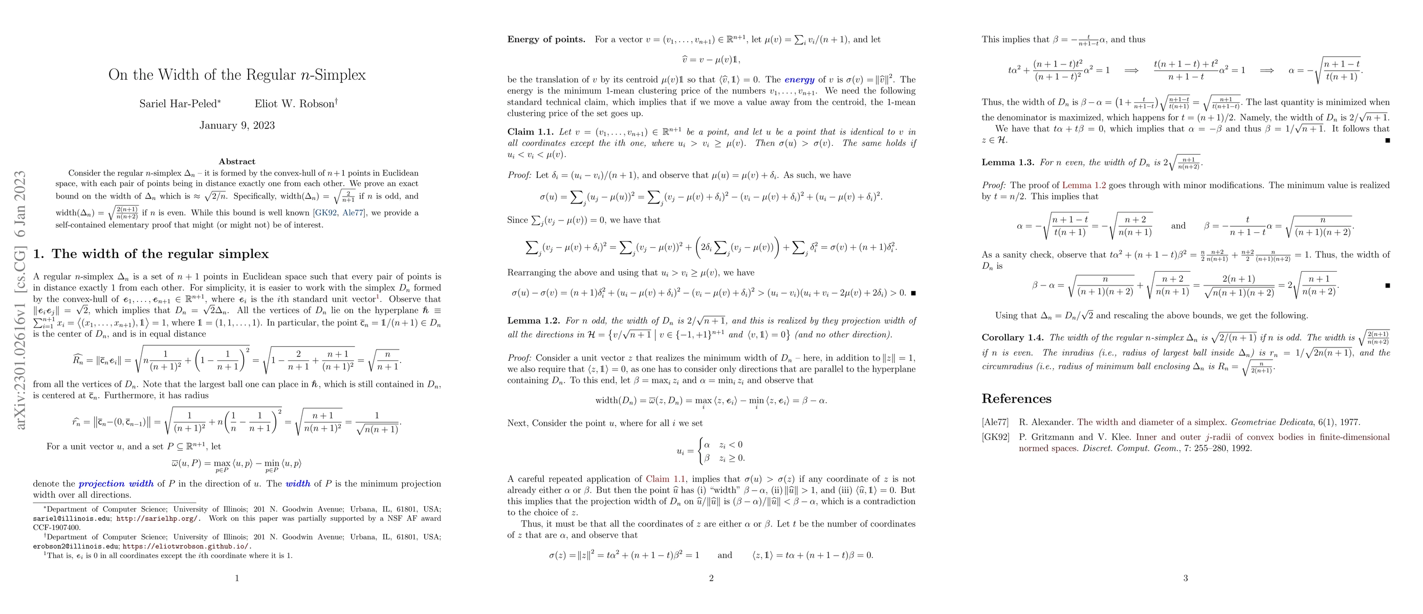 Thumbnail for On the Width of the Regular $n$-Simplex
