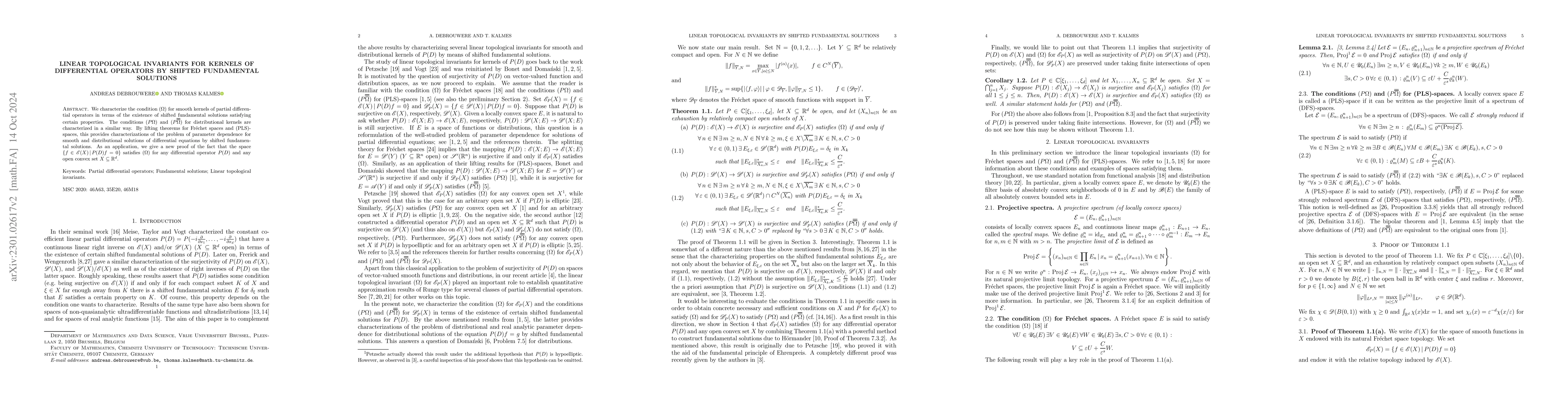 Thumbnail for Linear topological invariants for kernels of differential operators by
  shifted fundamental solutions