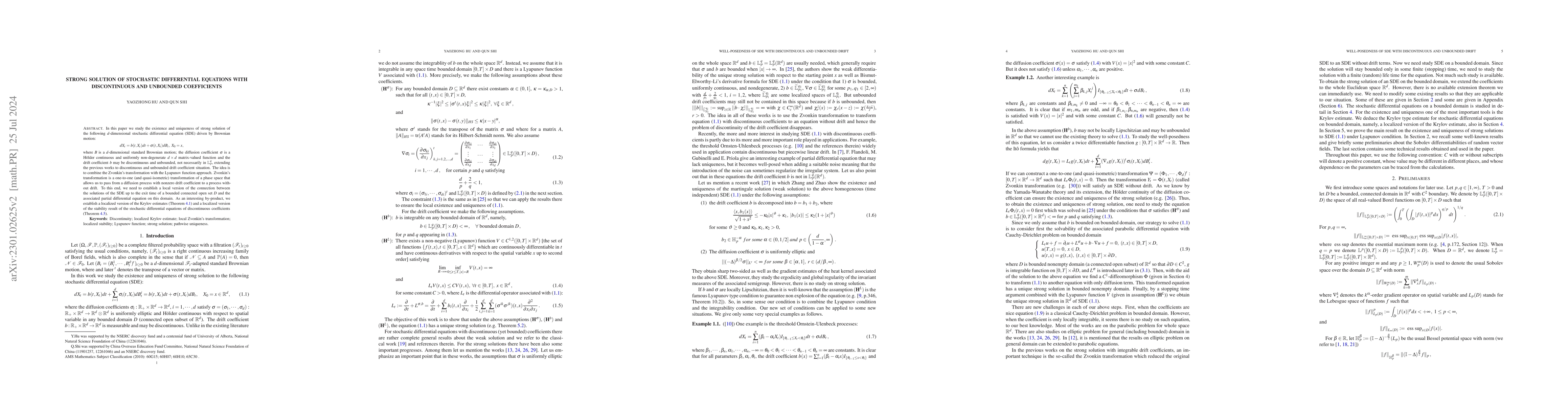 Thumbnail for Strong solution of stochastic differential equations with discontinuous
  and unbounded coefficients