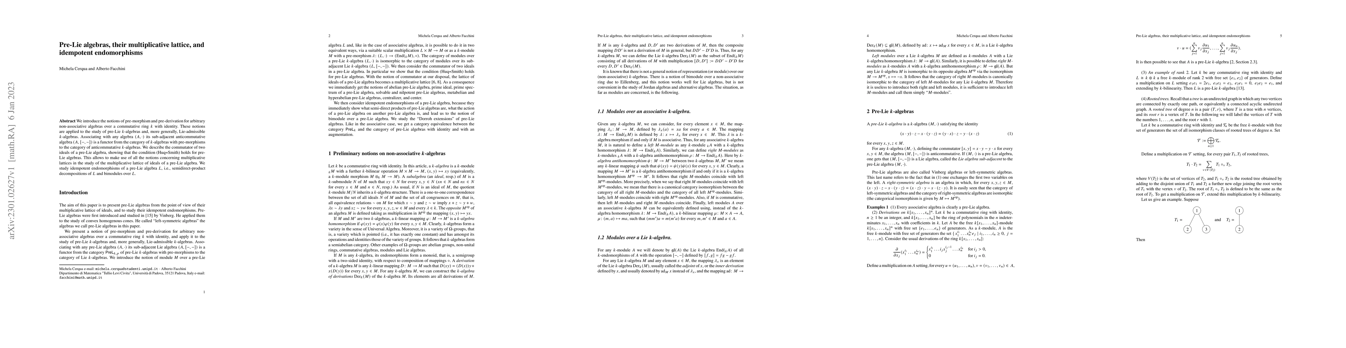 Thumbnail for Pre-Lie algebras, their multiplicative lattice, and idempotent
  endomorphisms
