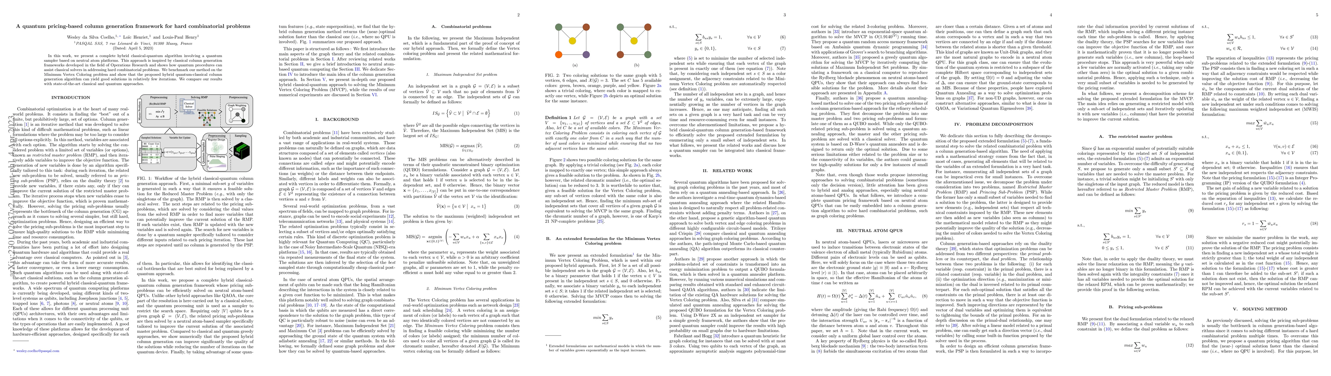 Thumbnail for Quantum pricing-based column-generation framework for hard combinatorial
  problems